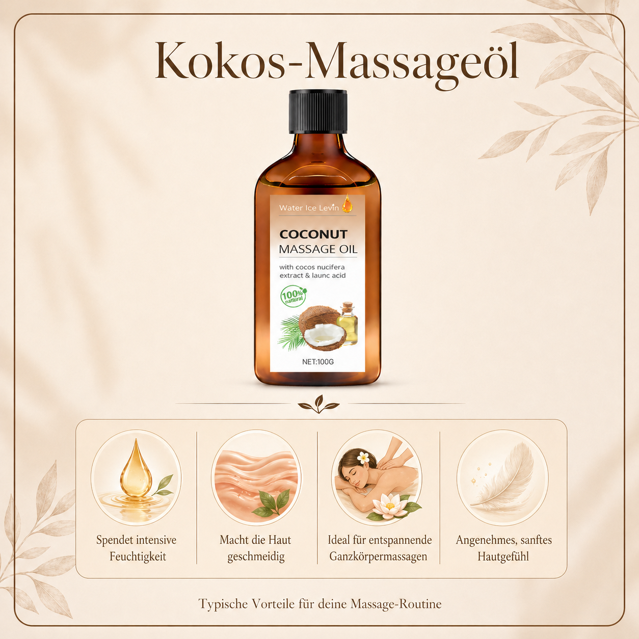 100% Natürliches Kokosnuss Massageöl mit Zitronengras